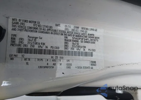 2015 Ford Focus Se из США, поврежденный, VIN 1FADP3F24FL381873